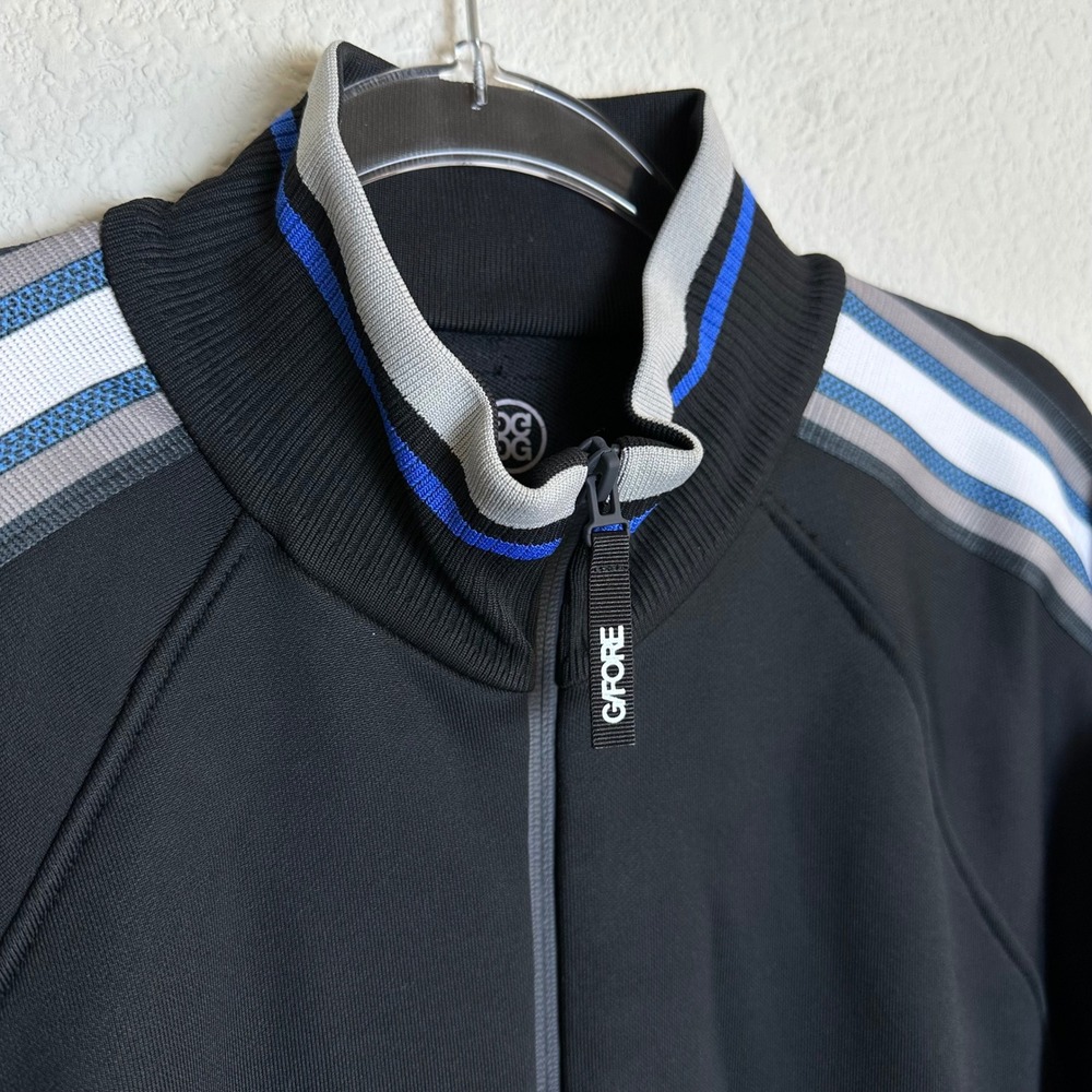 G/FORE Onyx Black Full Zip Track Jacket women's XL Striped Sleeve Portugal NEW - Picture 3 of 11